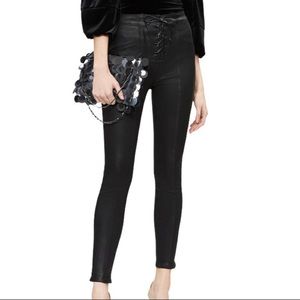 GOOD AMERICAN Good Waist Waxed Lace Up Waist Jeans - Black, Size 29, Lik…